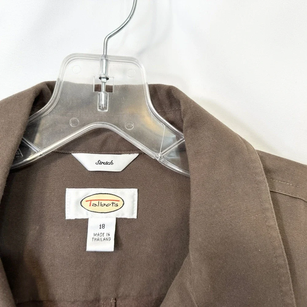 VTG Talbots Plus Size 18‎ Field Jacket Brown Cotton Utility Button Front 1801